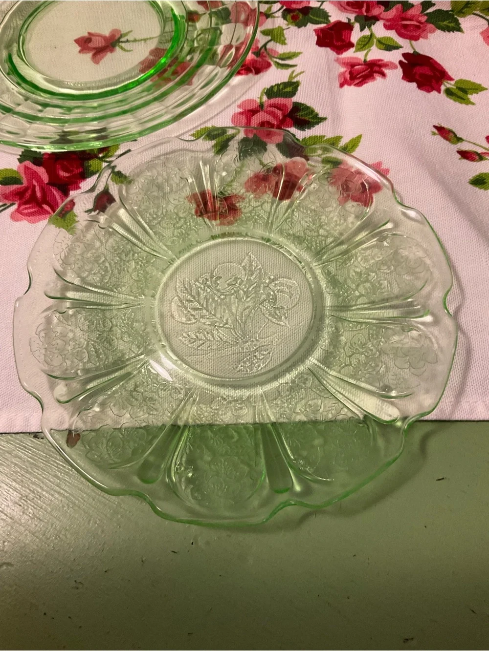 Lot of 4 mixed Green Uranium Saucers Plate Glass